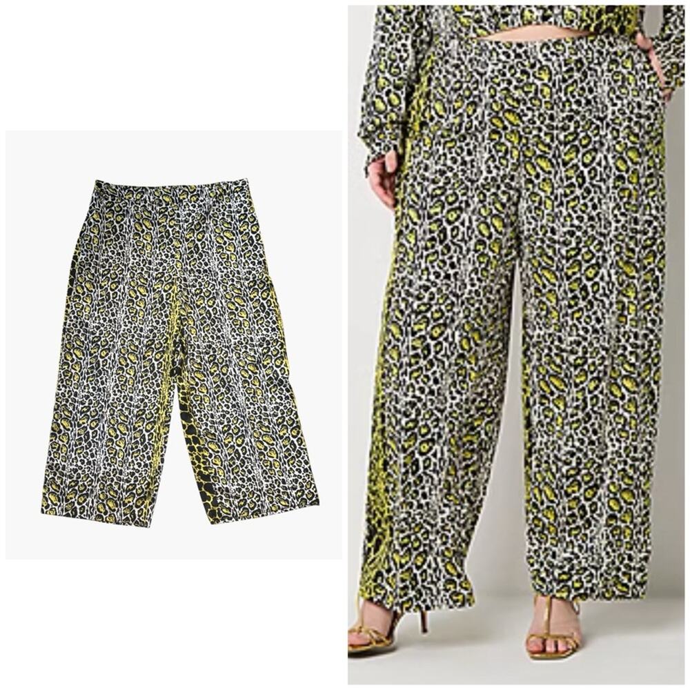 Bold Elements Leopard Print Wide-Leg Pants, XL Petite